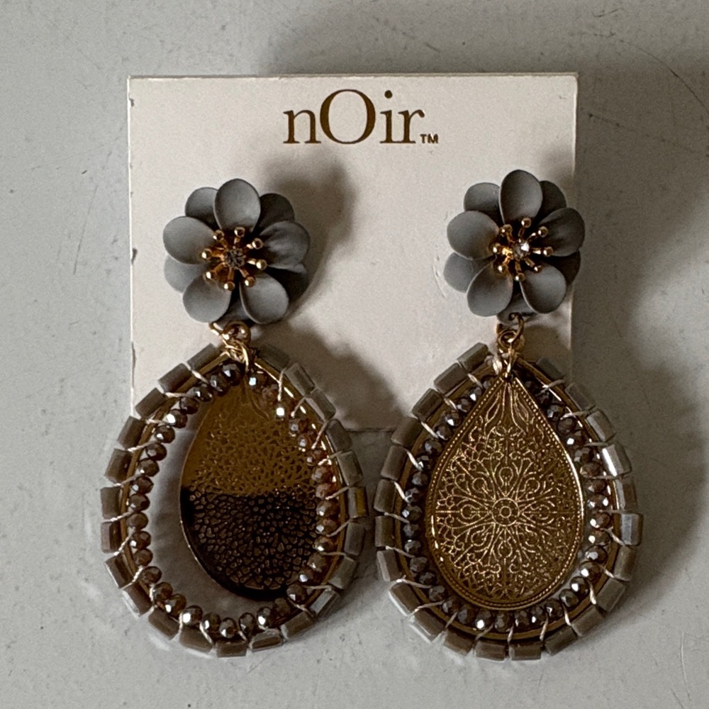 nOir Jewelry Gold and Silver Floral Teardrop Earrings